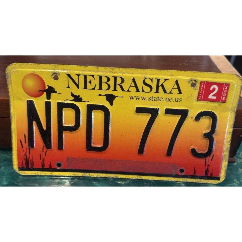 Nebraska License Plate Pair Set of 2 NPD 773 Sunset Birds Design Used